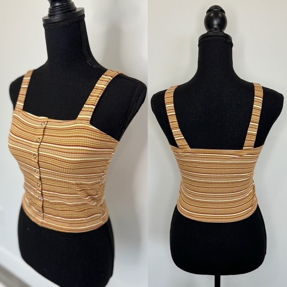 American Eagle Brown Soft & Sexy Rib Striped Tank Top (XS)